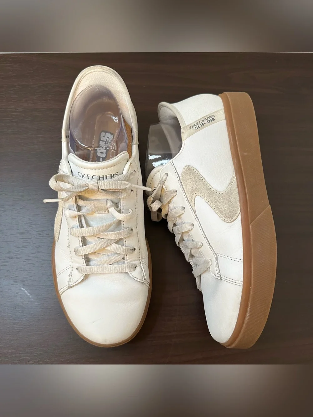 SKECHERS Eden LX Strando Hands-Free Slip-ins Lace-Up Sneakers White 8.5 Wide
